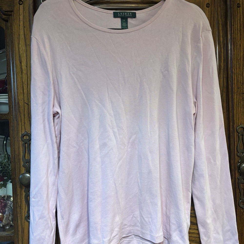 Lauren Ralph Lauren Women's Long Sleeve Shirt XL Pink Logo‎ On Chest Preppy